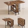 Folding Dining Table with Wheels & 2 Storage Shelves  Extendable Space-Saving Kitchen Table, Vintage Brown Image 4