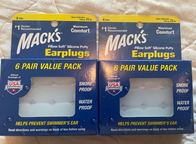 Mack's Silicone Ear Plugs - 2 x new packs - grommets, swimming, noise