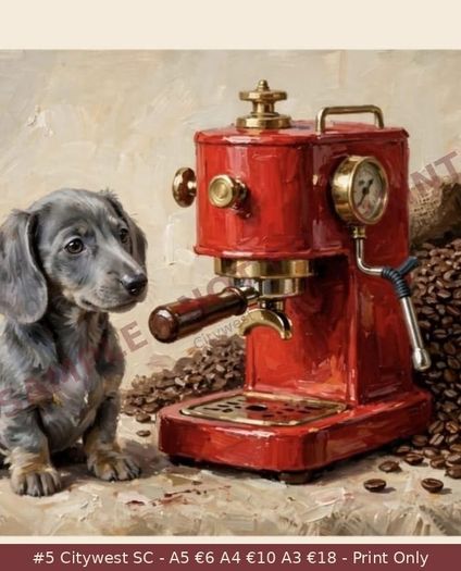 Dachshund Coffee Prints A5 A4 A3 - 6 Designs - Citywest SC - 250gsm Matte - Sausage Dog