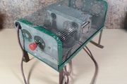 old antique vintage THING steel cage bulbs element  3 PIN PLUG HORACE W STEPHENS  no clue what it is? Egg incubator