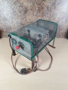 old antique vintage THING steel cage bulbs element  3 PIN PLUG HORACE W STEPHENS  no clue what it is? Egg incubator