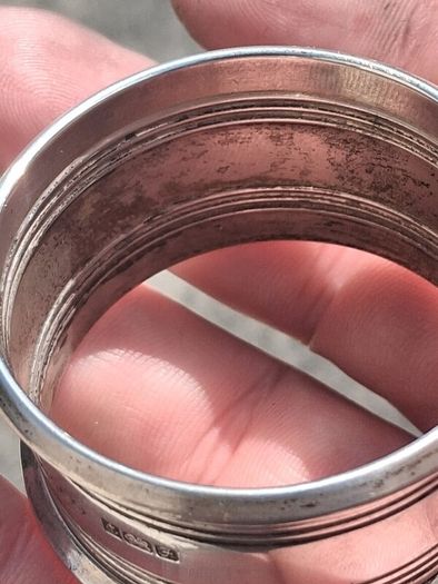 5 X Sterling Silver Napkin Rings With Vintage Leather Case