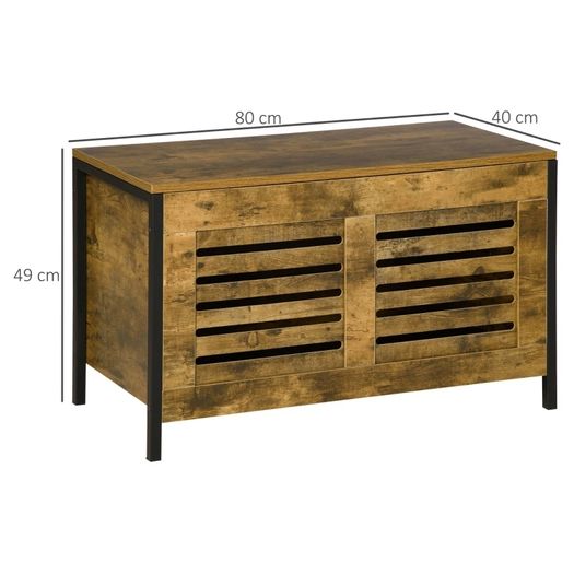 Industrial Storage Chest, Lift Top Storage Bench, Toy Box Organizer with Lid, Louvred Design and Steel Frame, Rustic Brown