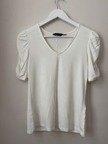 DOROTHY PERKINS White Ruched Sleeve Top Size 8!