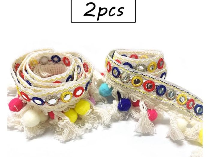 Brand New Anyasen fringe ribbon 2 pieces tassel ribbon colorful pompoms ribbon bobble ball