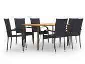 7 Piece Garden Dining Set Poly Rattan Black