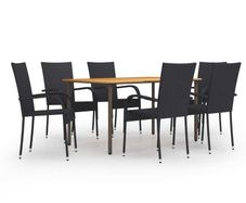 7 Piece Garden Dining Set Poly Rattan Black