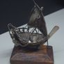 Vintage Silver Miniature Boat Model on Wooden Base Image 2