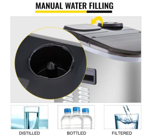 Electric Ice Maker 12KG Per 24H Automatic Manual Water Filling Portable Bullet / Cube Ice Making Machine for Home Bar