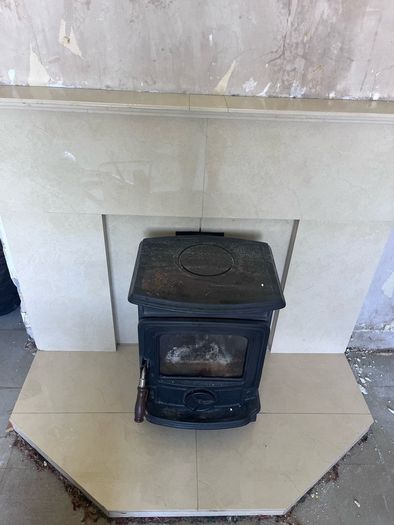 marble fireplace and stove