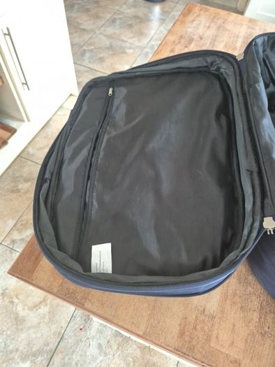 small navy suitcase