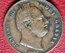 1835 Farthing William IV British copper coin