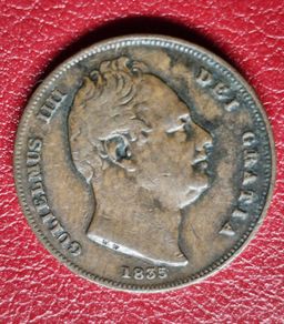 1835 Farthing William IV British copper coin