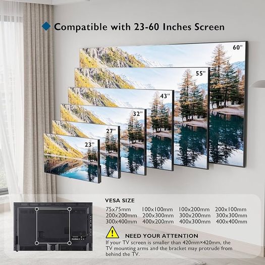 NEW SALE | Ultra Slim TV Wall Bracket Mount for 23-60 inchs LCD LED Plasma TVs, Low Profile Tilt TV Wall Mount up to VESA 400x400mm, 45kg Weight Capacity with Spring Locking System, Includes 5 Cable Ties