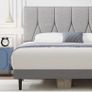 Small Double Bed Frame, Light Grey, Upholstered Wooden Slat Bed Frame with Headboard Image 2