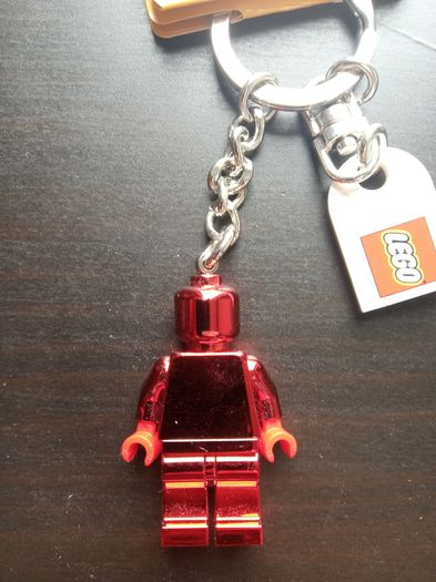 LegoVIP Chrome Red Minifigure Key Chain with Lego Logo Tile