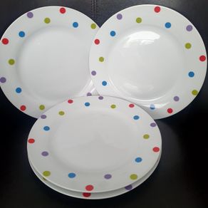 Plates/Four White Poka Dot Dinner Plates .. Final Price Drop