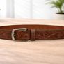 Unisex Genuine Leather Tooled Belt Vintage Floral Western Leather Belt Image 5