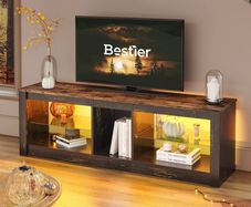 TV Stand Cabinet 140CM Modern TV Unit with Glass Shelf RGB LED Lighted for 65" TVs TV Entertainment Unit with Ambient Lights for Living Room Bedroom (FREE POSTAGE)