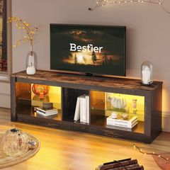 TV Stand Cabinet 140CM Modern TV Unit with Glass Shelf RGB LED Lighted for 65" TVs TV Entertainment Unit with Ambient Lights for Living Room Bedroom (FREE POSTAGE)