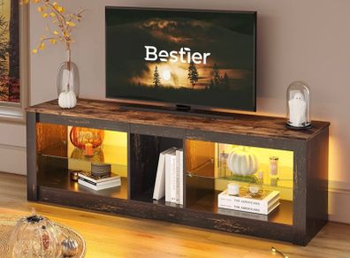 TV Stand Cabinet 140CM Modern TV Unit with Glass Shelf RGB LED Lighted for 65" TVs TV Entertainment Unit with Ambient Lights for Living Room Bedroom (FREE POSTAGE)