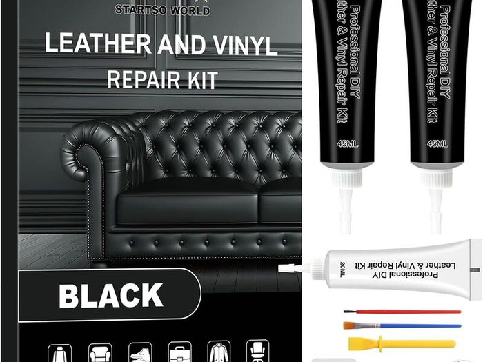 Black Leather Repair Kit for Furniture, Leather Seat Repair Kit for Car Interior, Car Seats, Sofa, Jacket and Purse, Restore Any Material with Super Easy Instructions