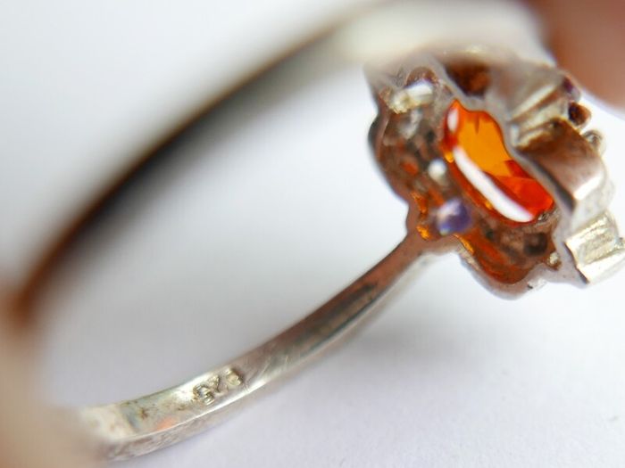 Vintage 925 Sterling Silver Ring with Central Orange Stone and Accent Stones