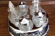Vintage Condiment Creut Set Glass And Stainless Steel  Complete Vgc