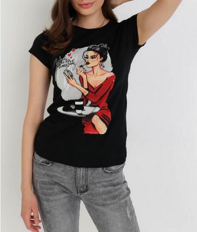 Black T-shirt with a Lady in Red size 12