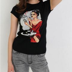 Black T-shirt with a Lady in Red size 12