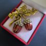 Oak Nut Leaf Enamel Brooch with Crystals Autumn Nature Jewellery Acorn Brooch Pin Badge Image 4
