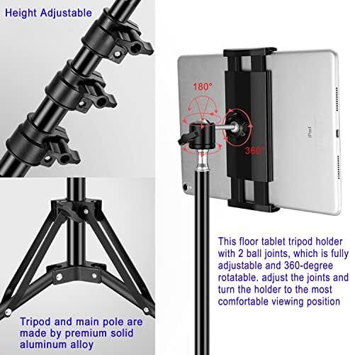 Ipad Tripod Stand, Height Adjustable iPad Stand Holder & Floor Stand with 360 Rotating iPad Tripod Mount for 4.5-12.9 Inch Tablets & Smartphones