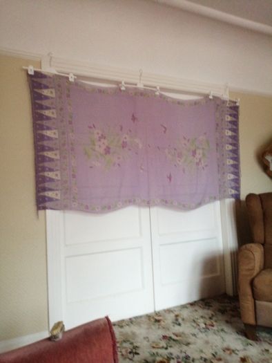 Silk Wrap/Shaw, Large 40/80" Lilac with Mauve/Green/Cream Design