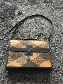Rattan And Leather Shoulder satchel Handbag