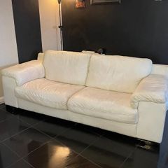 Cream Leather 3+2 Seater Sofa Set