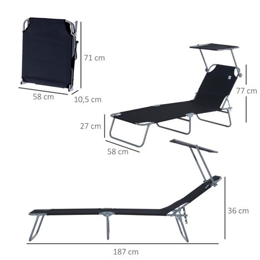 Folding Sun Lounger-Black (FREE POSTAGE)
