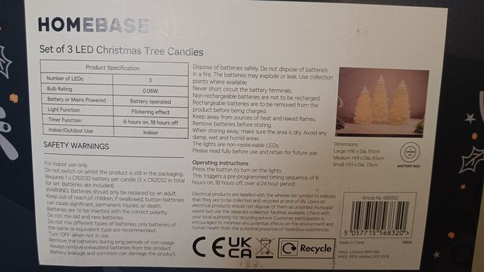 Homebase Set of 3 LED Christmas Tree Candles, 2 Sets