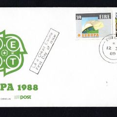 1988 Ireland Europa: Transport & Communication ( 28p Air Traffic Controllers and Airbus A320 & 39p Globe & Letters) An Post First Day Cover (FDC) with Thurles Steele Cancel