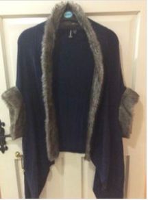 New Navy Fur Trim Cape Style Cardigan