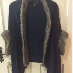 New Navy Fur Trim Cape Style Cardigan