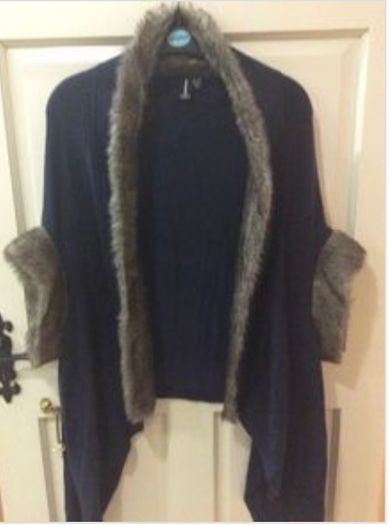 New Navy Fur Trim Cape Style Cardigan