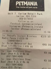 wireless dog fence, pet mania PIF 300-21, Bough new and never used. Original receipt with three year guarantee.