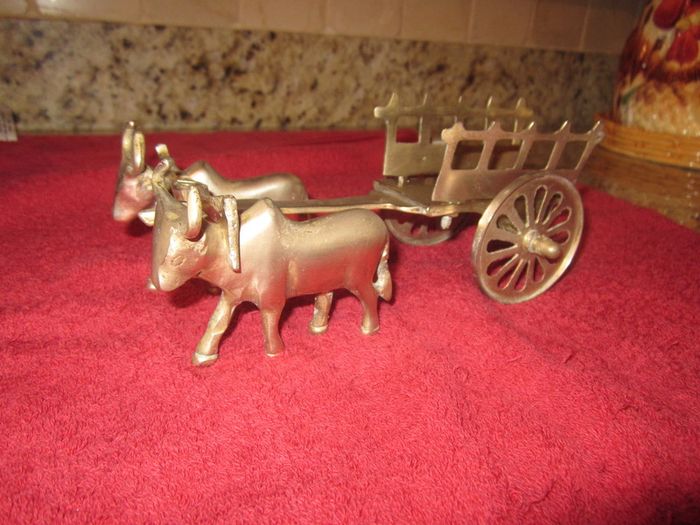 Vintage brass oxen and cart