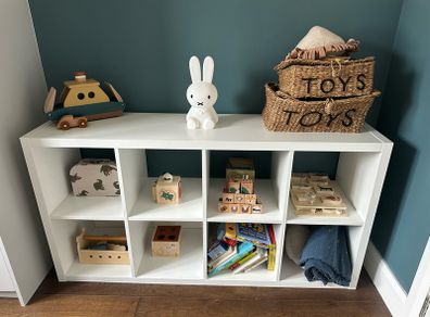 IKEA Kallax shelving unit.