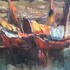 Vintage - Painting on Canvas - P. Wong