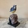 Hand-Carved Blue Tit on Raw Amethyst Cluster Base Image 5