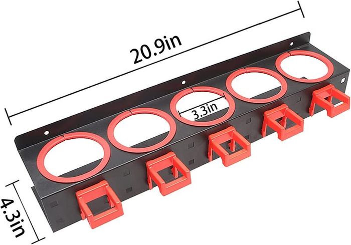 Wall Mounted Spray Bottle Holder, 5 Holes & 9 Hooks, Steel Rack  Holds 12kg, Fits 83mm Bottles, Rust Resistant Steel