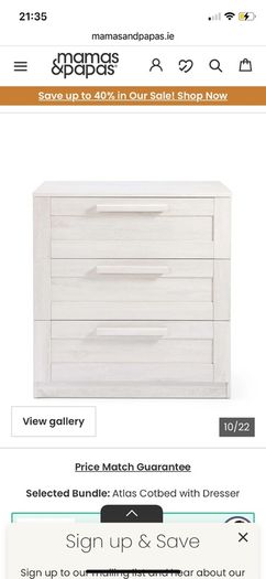 Mamas and Papas cot bed, mattress and drawers