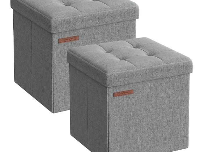 Set of 2, Storage Bench, Footrest, Bed End Stool, for Living Room, Bedroom, 30 x 30 x 30 cm, Light Grey