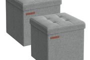 Set of 2, Storage Bench, Footrest, Bed End Stool, for Living Room, Bedroom, 30 x 30 x 30 cm, Light Grey